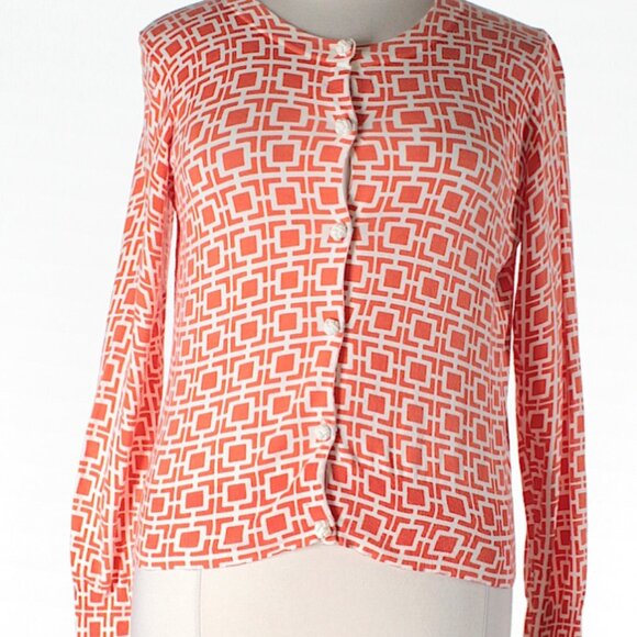 Banana Republic Burnt Orange/Cream Geometric Print Long Sleeve Cardigan - Picture 2 of 8